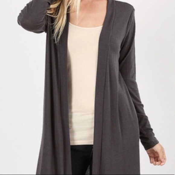 New Ash Grey Zenana Outfitters Sweater Cardigan - Picture 3 of 6